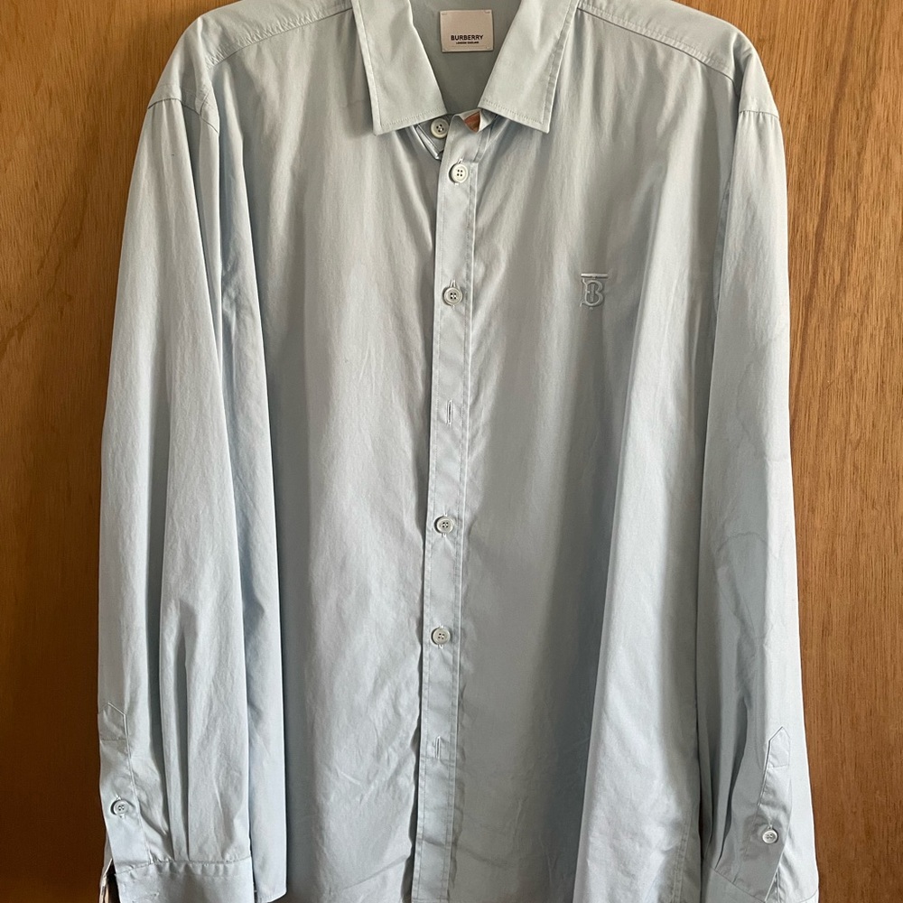 **SOLD** Burberry Slim Fit Monogram Motif Stretch Cotton Poplin  Shirt Size XXL